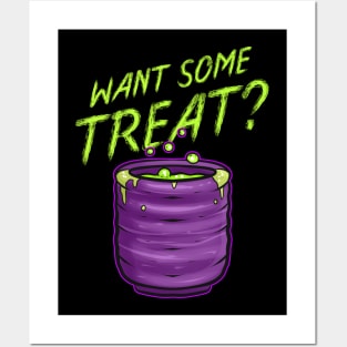 Want Some Treat Pot Of Green Witch Tea Slime Halloween Posters and Art